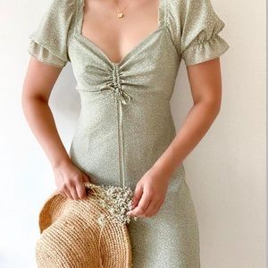 Breath of youth green floral summer lemonade dress puff sleeves - size small